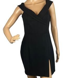 Revolve Super Down Black Bodycon Mini Dress On Or Off Shoulder LBD Size L